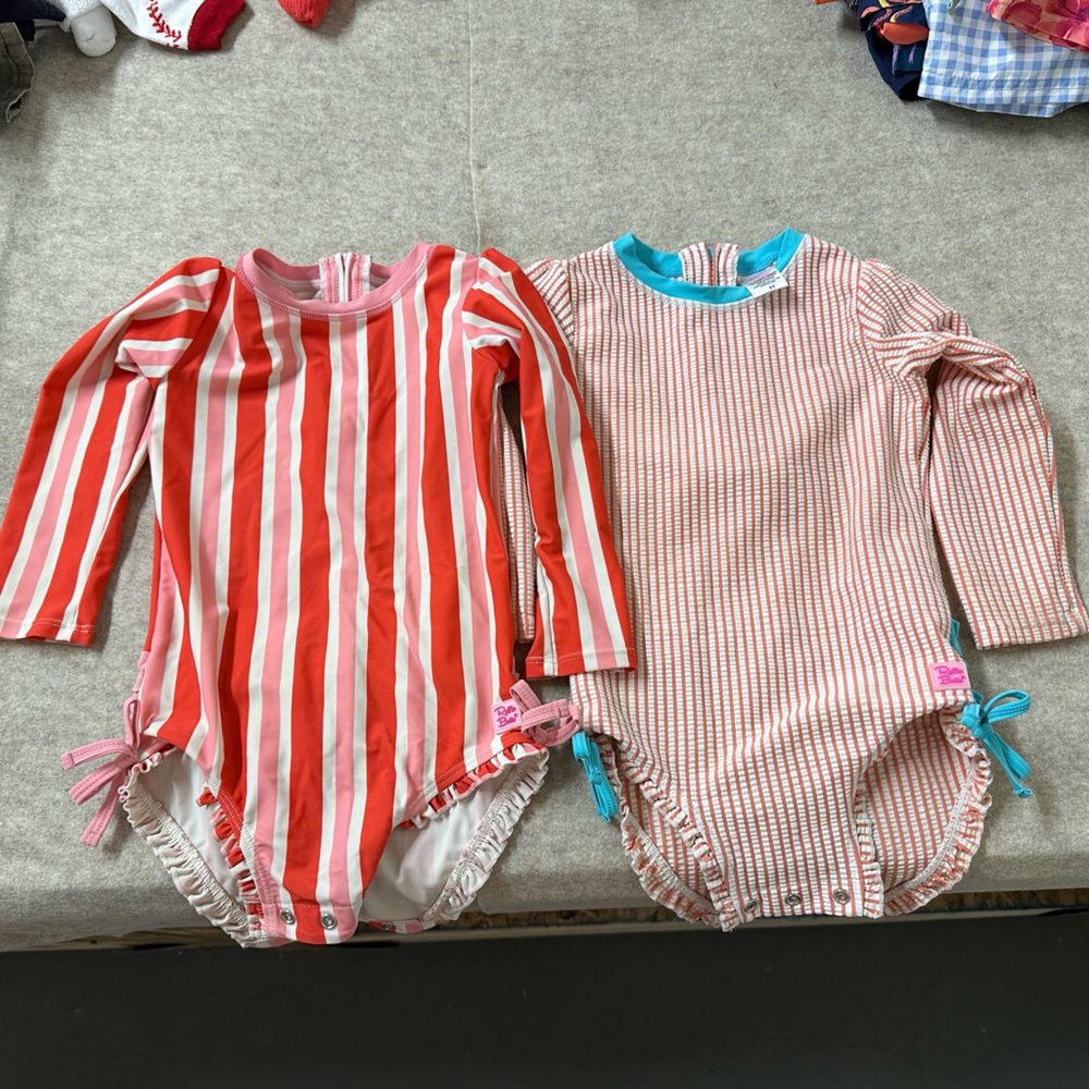 Ruffle Butts Red and Pink Striped Baby Bodysuits
